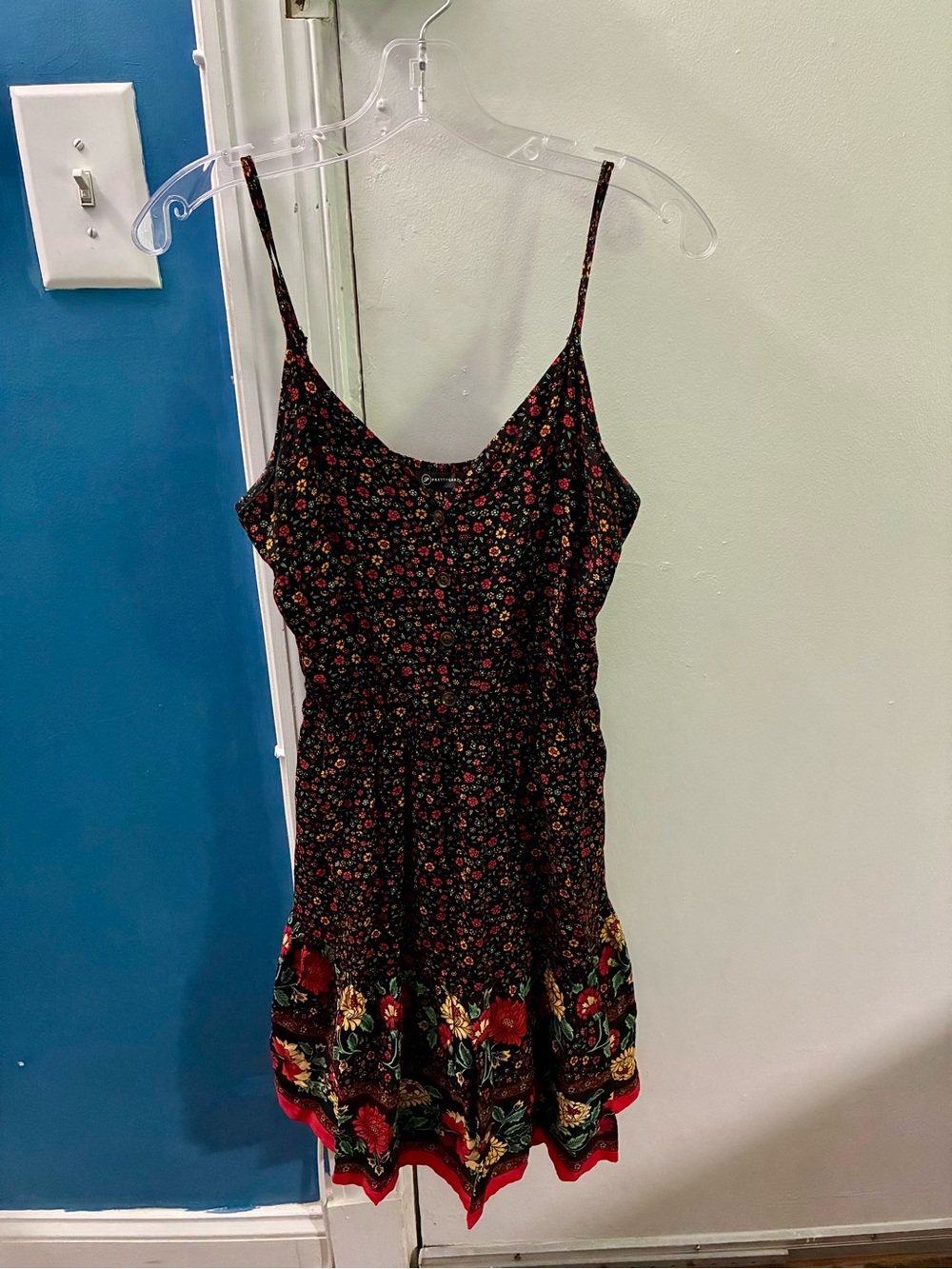 Black Floral Spaghetti-Strap Mini Dress